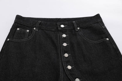 Raw Asymmetrical Button Denim Half Jeans WN26120