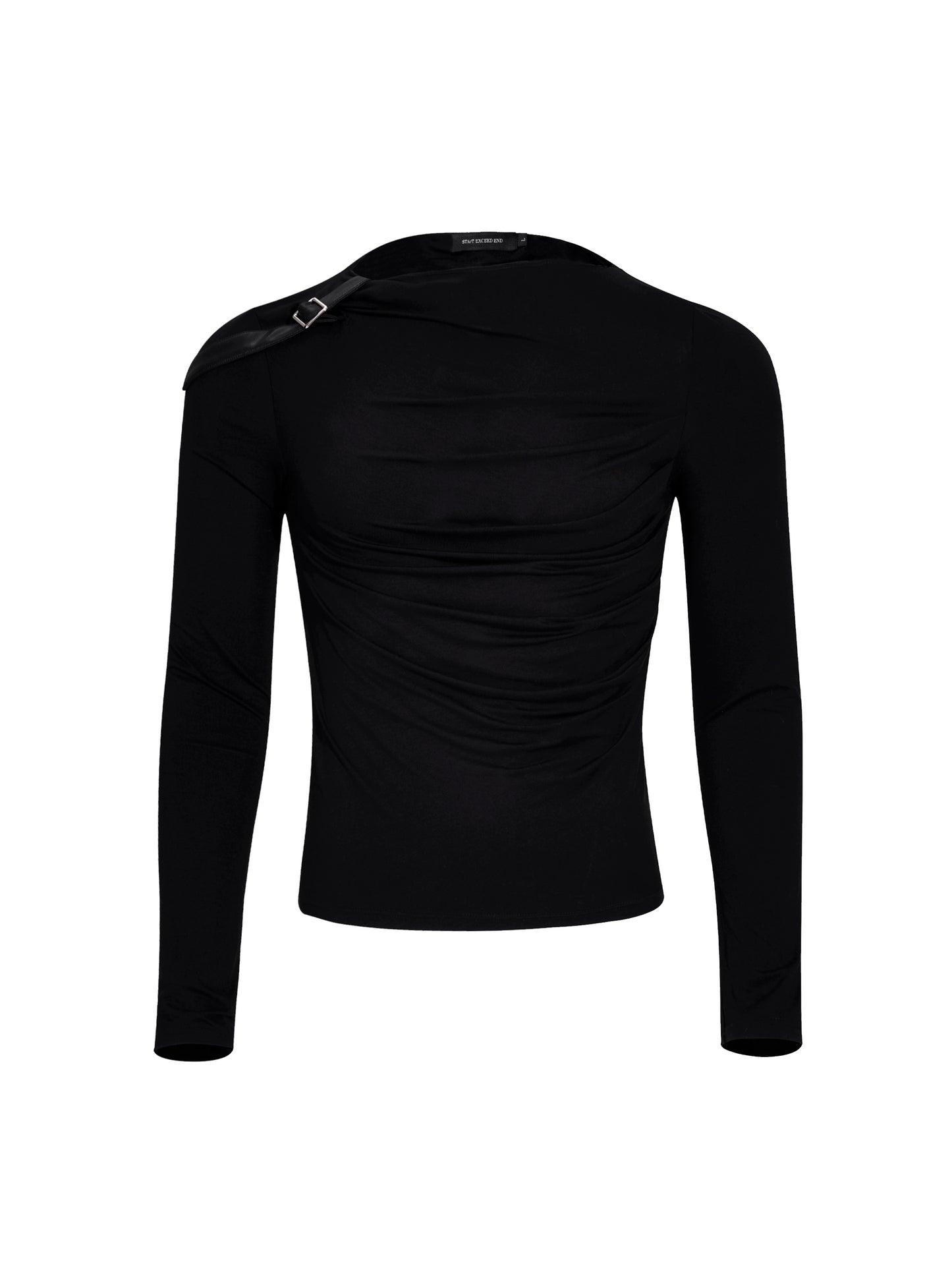 Crinkled PU Leather Design Long Sleeve T-Shirt WN21768
