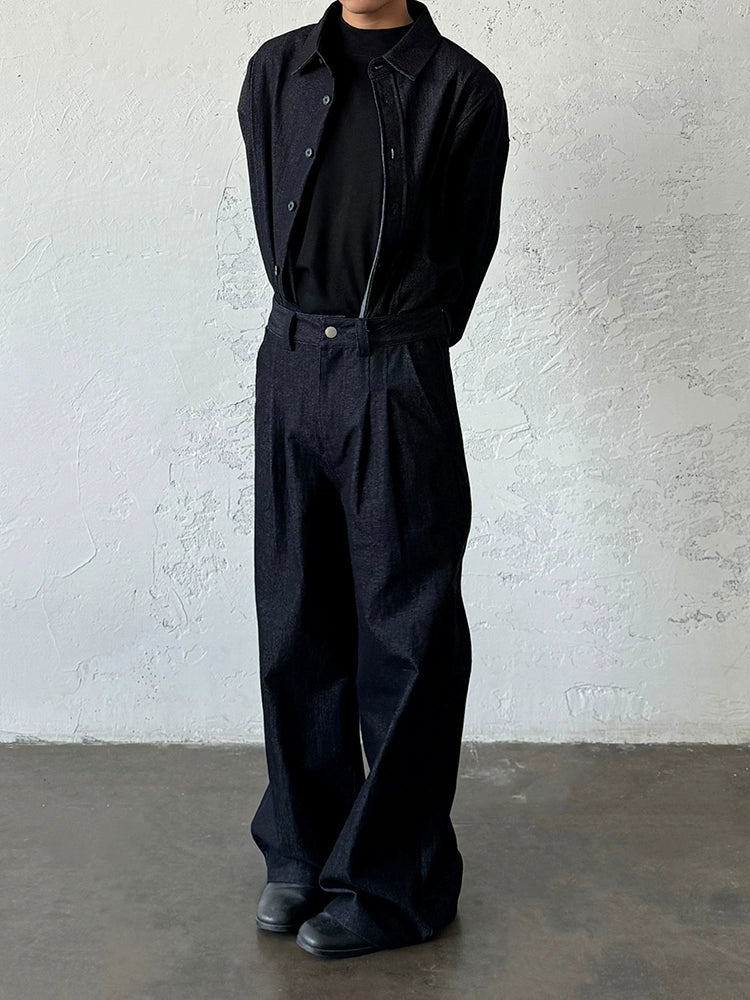 Minimalist Denim Long Sleeve Shirt & Washed Denim Jeans Setup WN19958