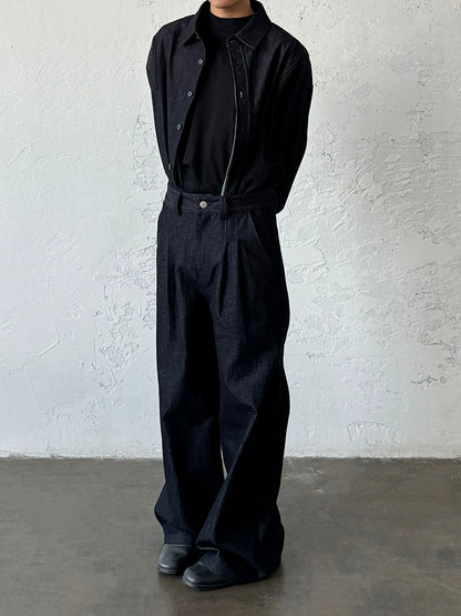 Minimalist Denim Long Sleeve Shirt & Washed Denim Jeans Setup WN19958