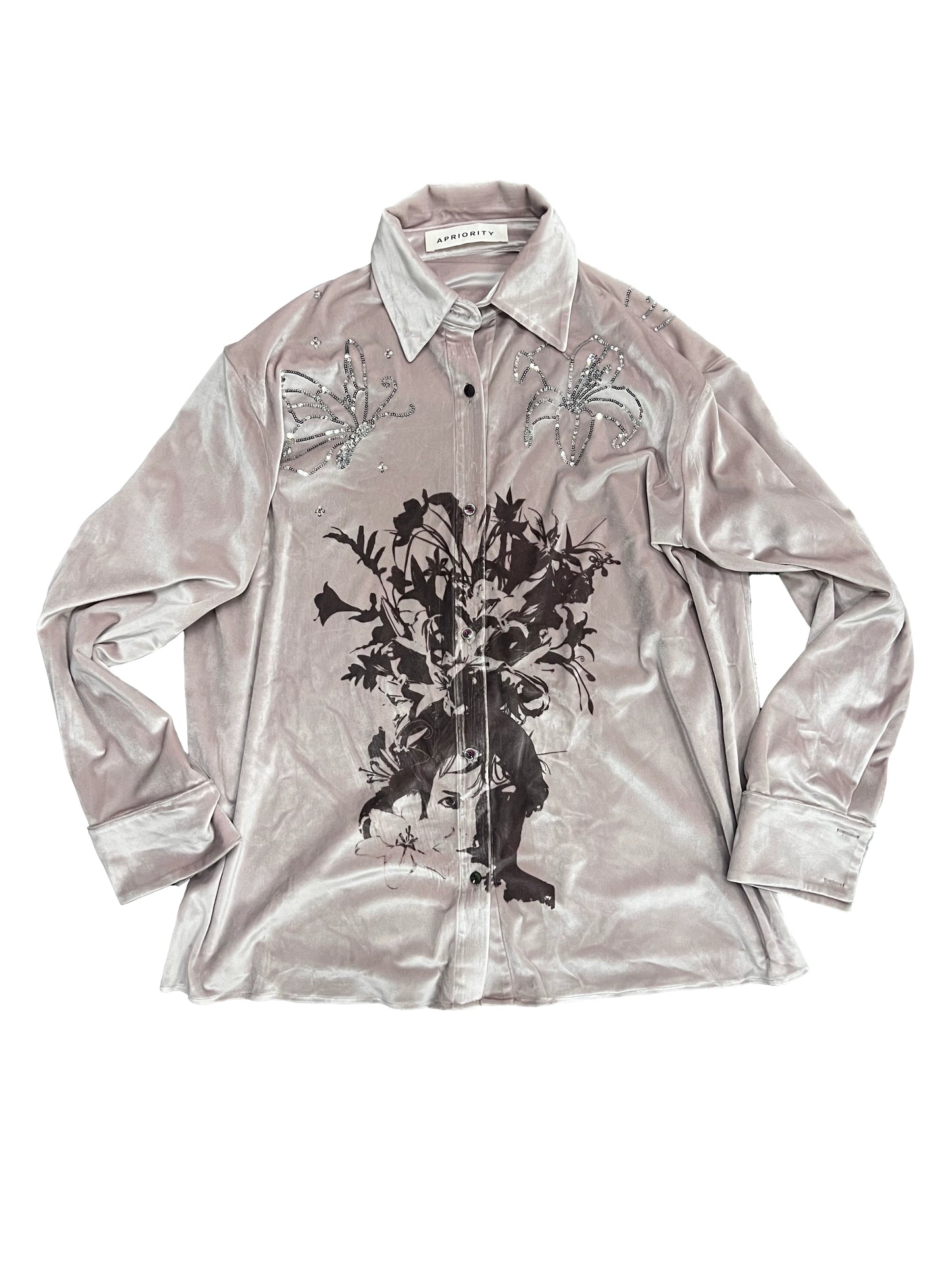 Sequin Embroidery Velour Long Sleeve Shirt WN18912