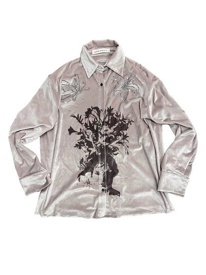 Sequin Embroidery Velour Long Sleeve Shirt WN18912