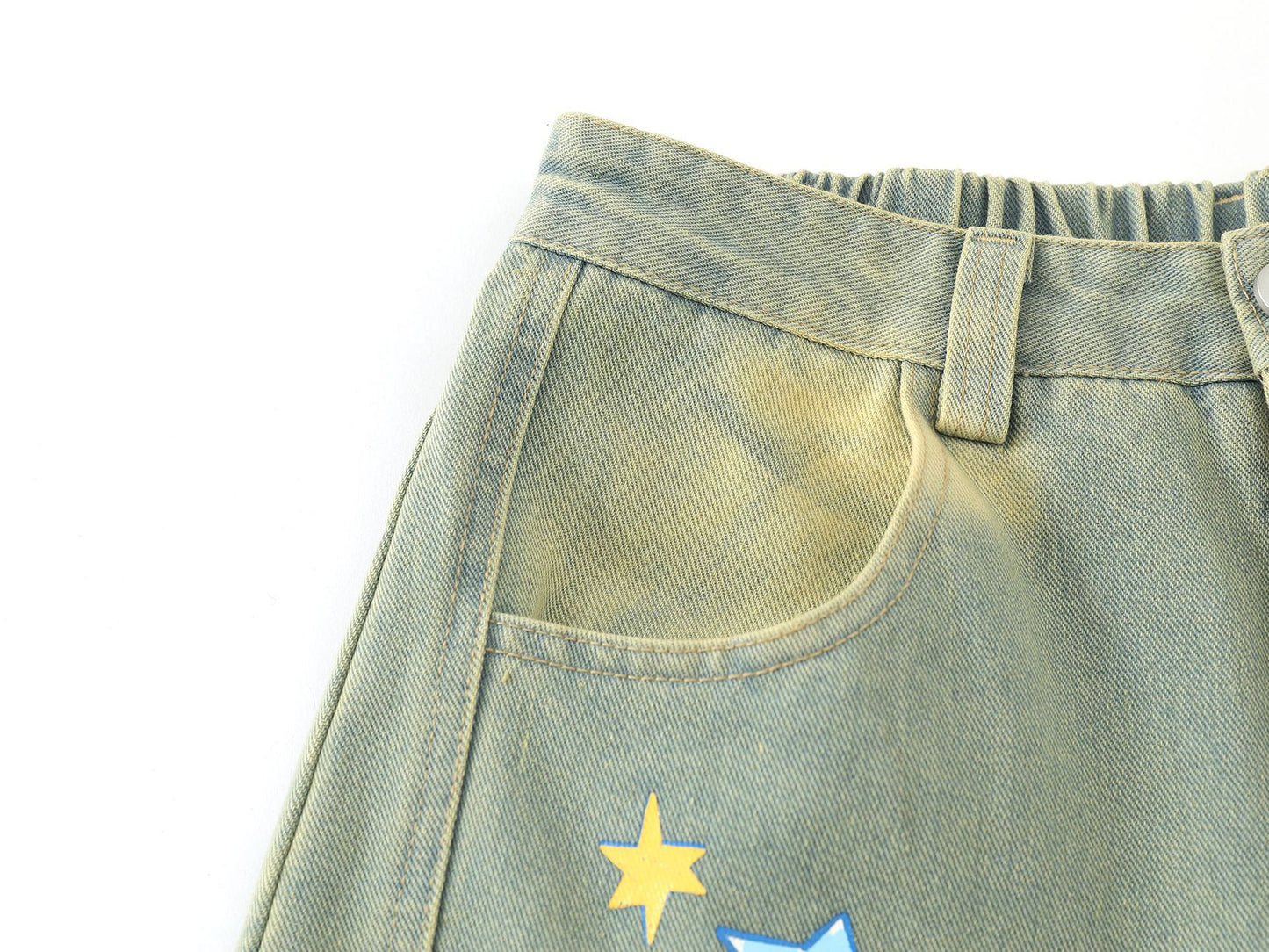Cartoon Embroidery Wide Leg Denim Jeans WN26969