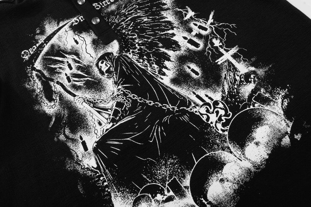 Grim Reaper Print Oversize Long Sleeve T-Shirt WN27957