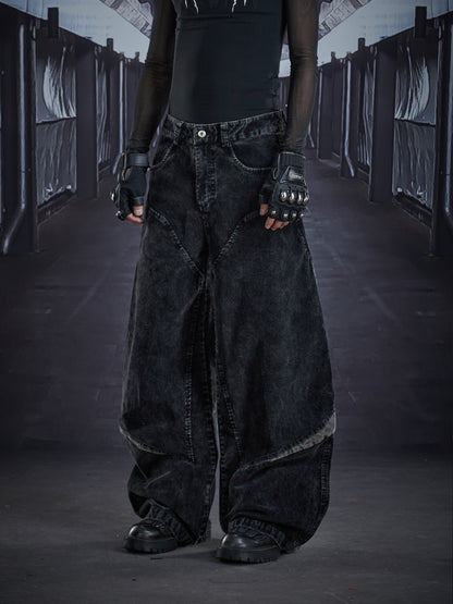 Wash Damage Corduroy Patchwork Cargo Denim Jeans WN22880