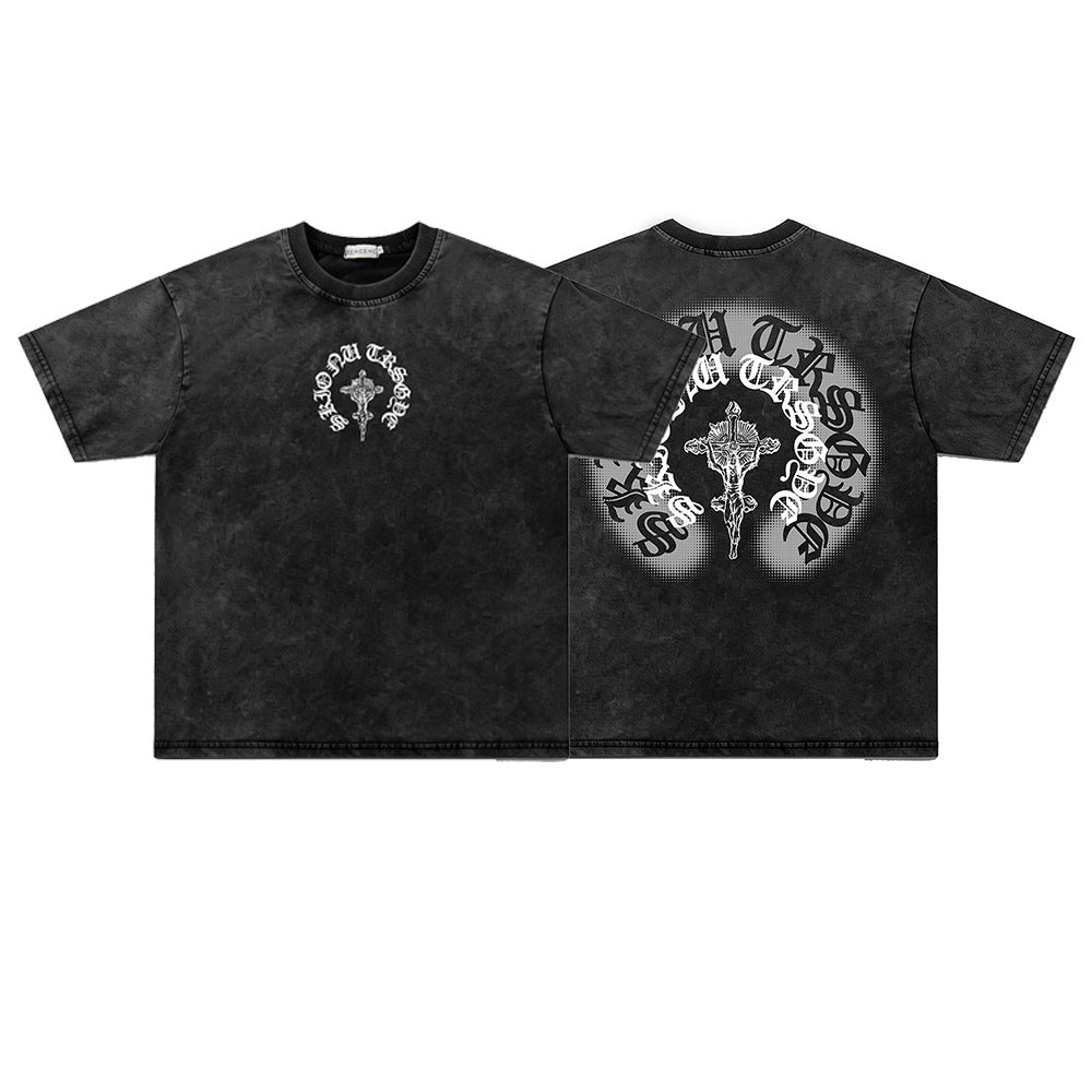 Washed Gothic Print Oversize Short Sleeve T-Shirt WN26931