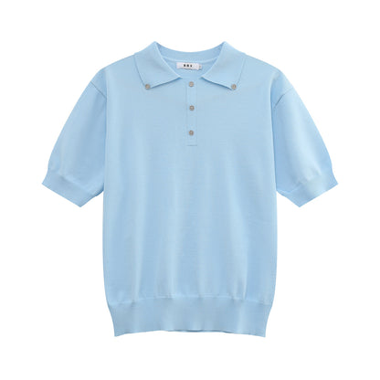 Button Collar Knit Short Sleeve T-Shirt WN24912