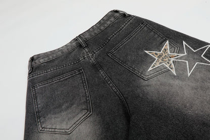 Star Patch Embroidery Curved Denim Half Pants WN25717