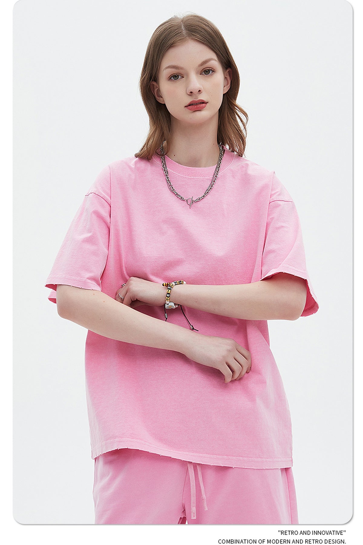 Washed Dyed Oversize Damage Short-sleeve T-shirt & Short Sweatpants Setup WN6630