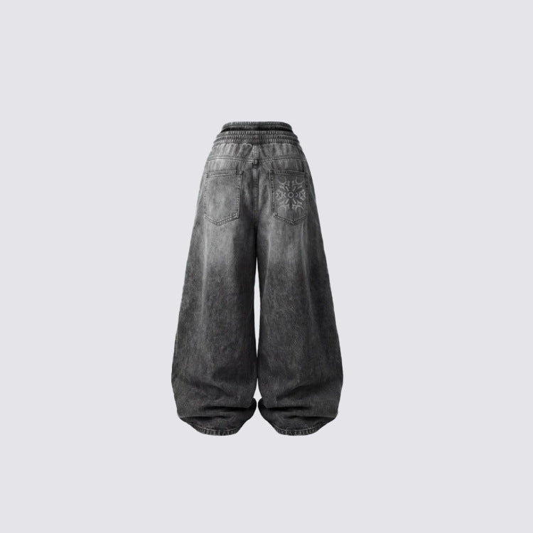 Gradient Wash Drawstring Wide Leg Denim Jeans WN27925
