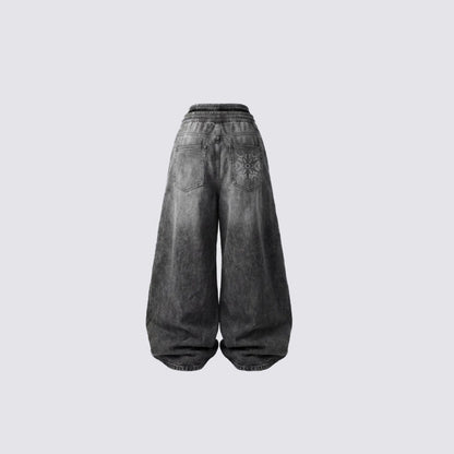 Gradient Wash Drawstring Wide Leg Denim Jeans WN27925