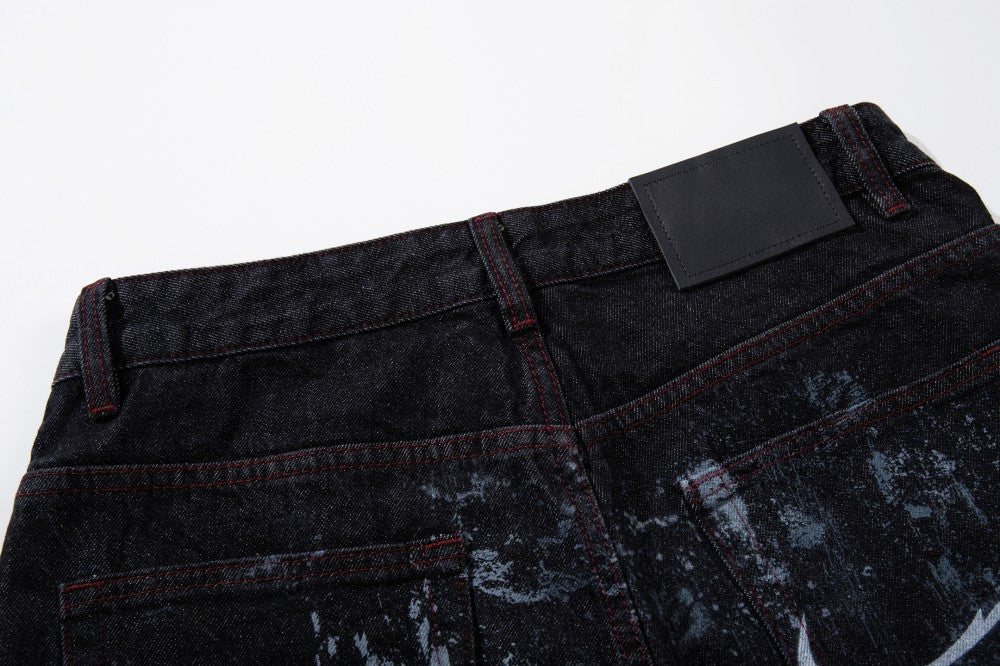 Graffiti Totem Print Wide Leg Denim Jeans WN27881