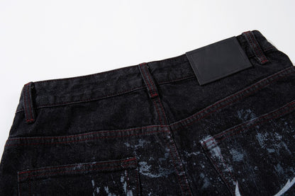 Graffiti Totem Print Wide Leg Denim Jeans WN27881