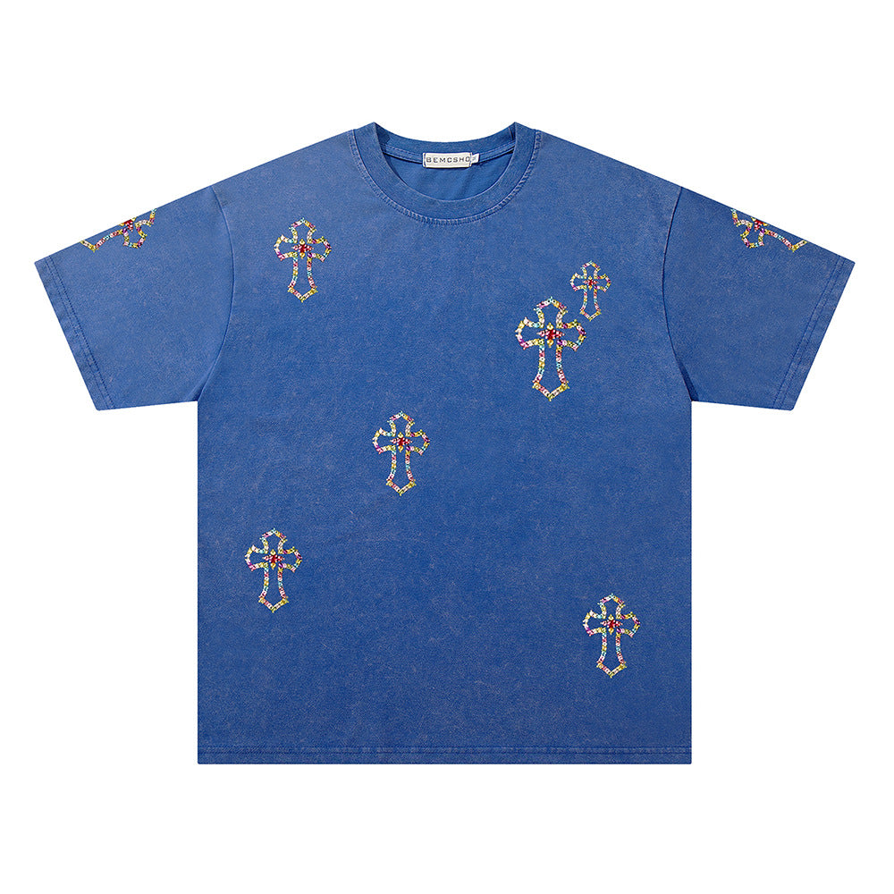 Washed Cross Print Heavyweight T-Shirt WN26828