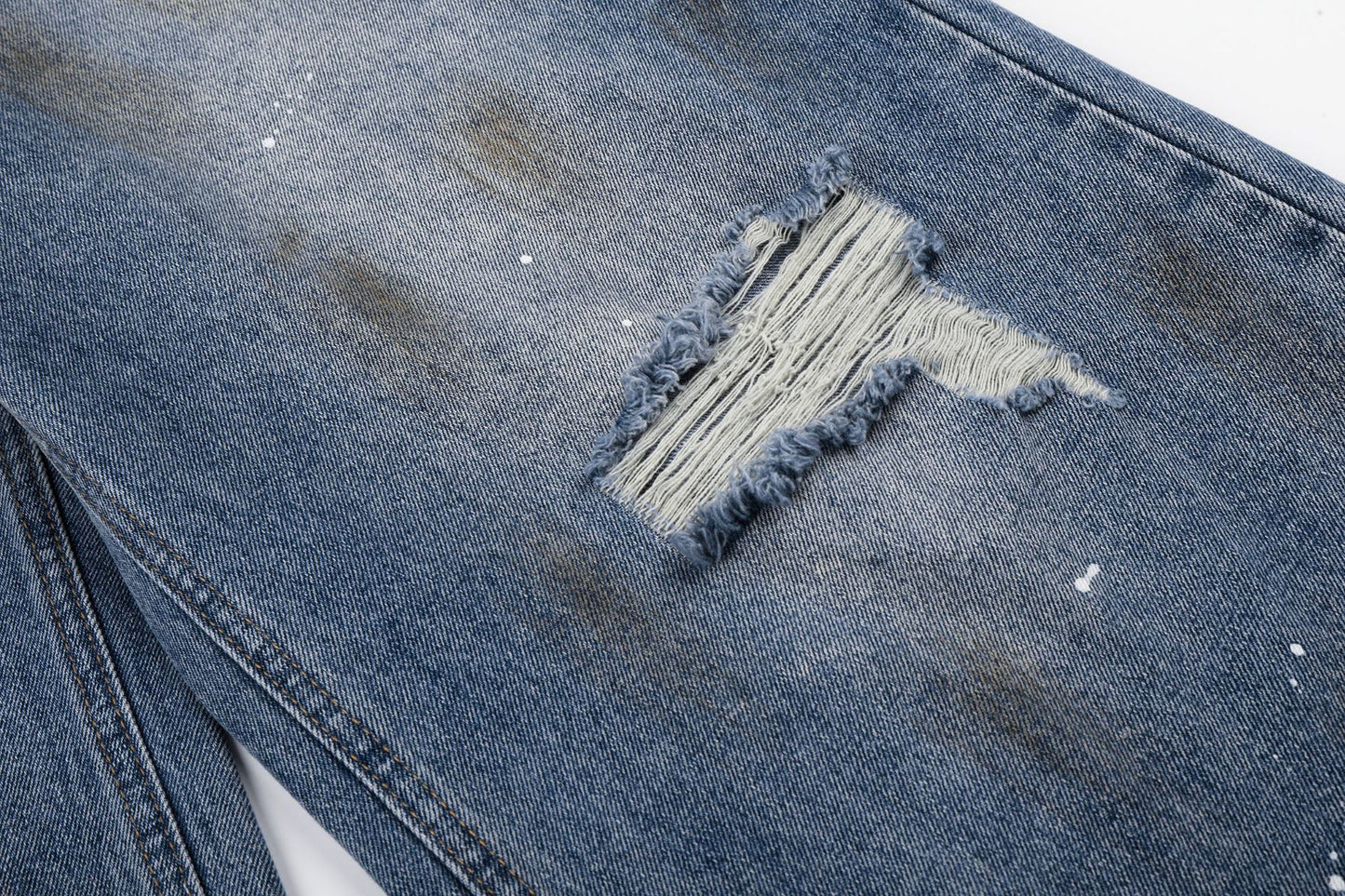 Washed Paint Damage Wide Leg Denim Jeans WN25394