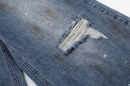 Washed Paint Damage Wide Leg Denim Jeans WN25394