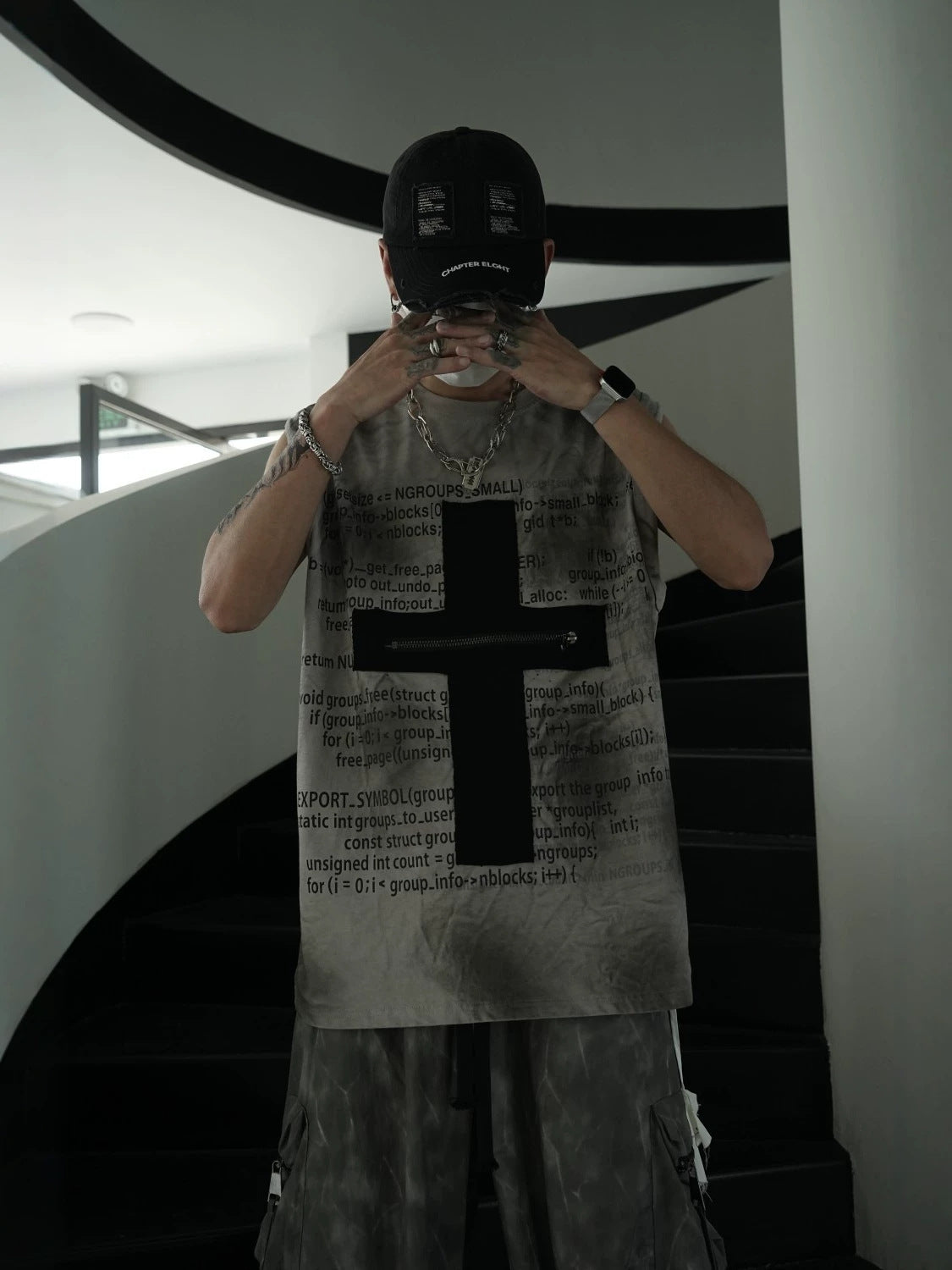 Gradient Mist Dye Cross Zipper Design Sleeveless T-Shirt WN27830