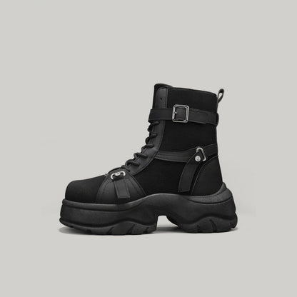 Platform High-Top Metal Buckle Lace-Up Boots WN23496