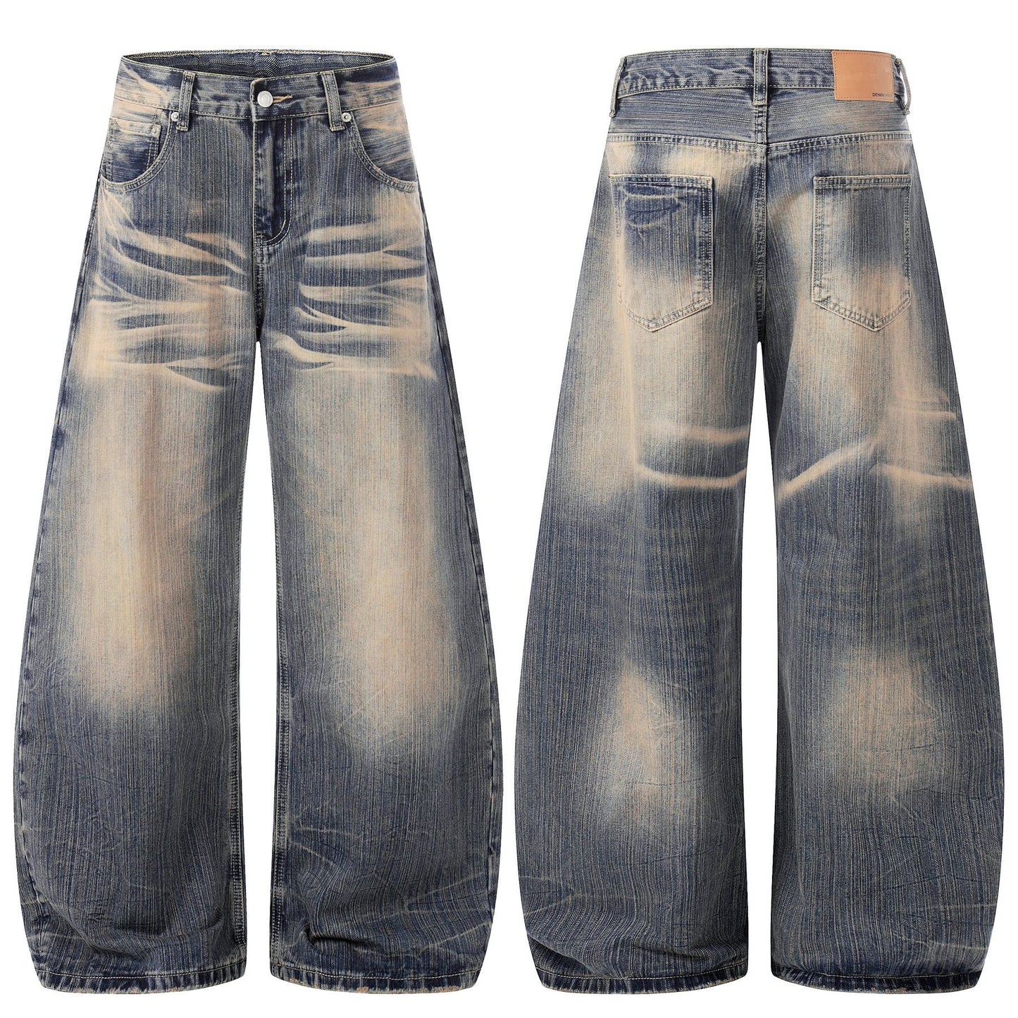 Washed Whisker Wide Leg Denim Jeans WN26132