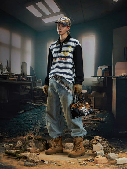 Print Dye Layered Stripe Long Sleeve T-Shirt WN20562