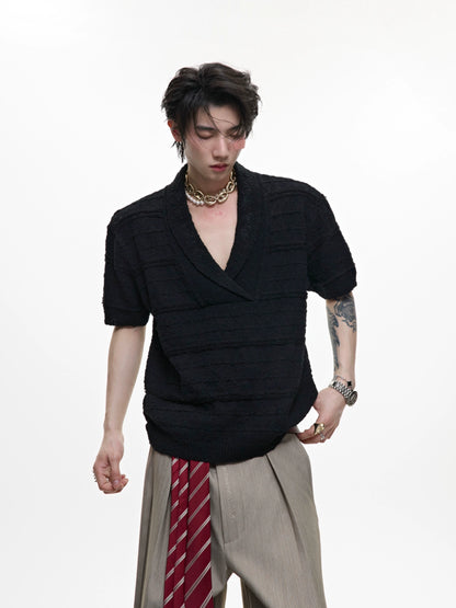 Embroidery V-Neck Short Sleeve Summer Knit T-shirt WN18369