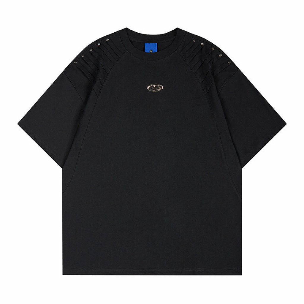 Metal Rivet Pleats Oversize Short Sleeve T-Shirt WN24410