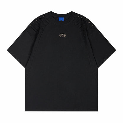 Metal Rivet Pleats Oversize Short Sleeve T-Shirt WN24410