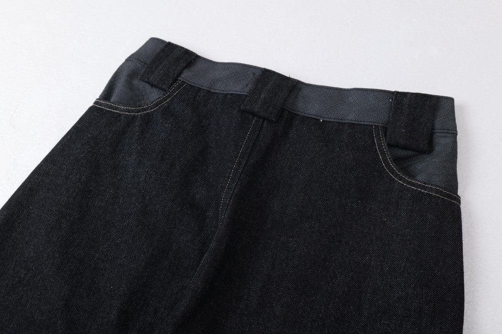 Flame Embroidery Wide Leg Raw Denim Jeans WN28071