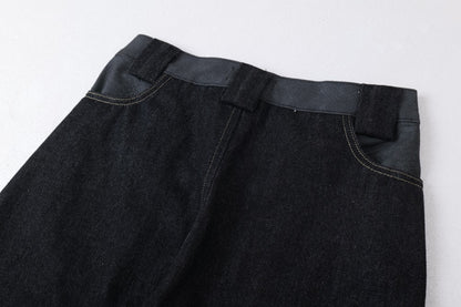 Flame Embroidery Wide Leg Raw Denim Jeans WN28071