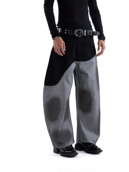 Color-Block Hand Paint Waxed Wide Leg Denim Jeans WN20654