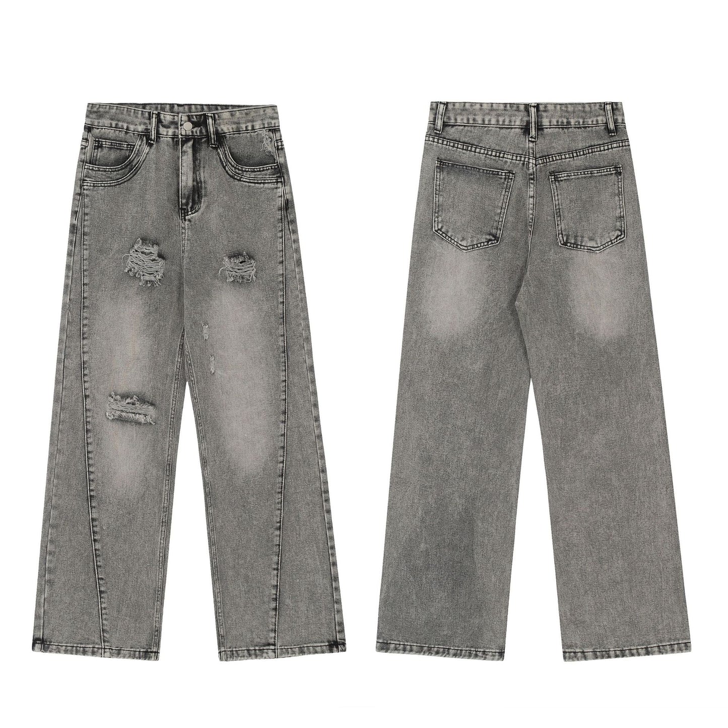 Washed Damage Wide Leg Denim Jeans WN11021