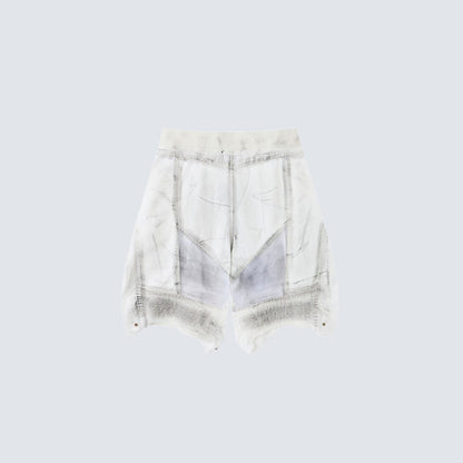 Multi-Panel Frayed Mesh Patchwork Half Pants WN27859