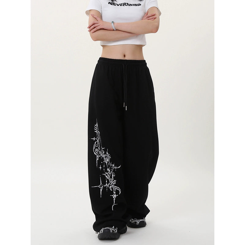 Graphic Design Wide Leg Sporty Pants WN17151