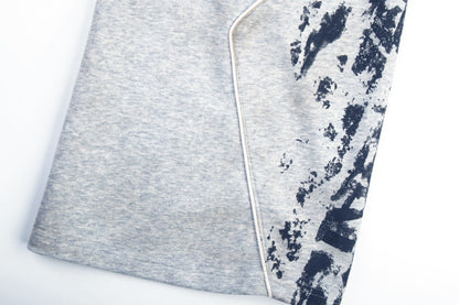 Double Waist Contrast Panel Embroidery Wide Leg Sweatpants WN28111