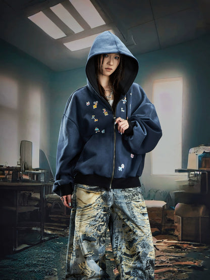 Washed Oversize Zipper Hoodie WN20580