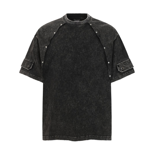 Washed Damage Stud Deconstructed Short Sleeve T-Shirt WN26855