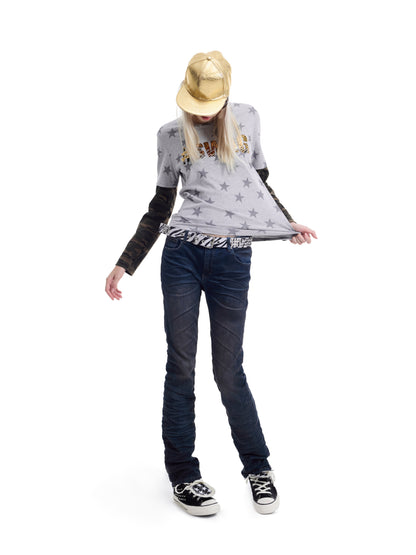 Washed Whisker Straight Denim Jeans WN27223