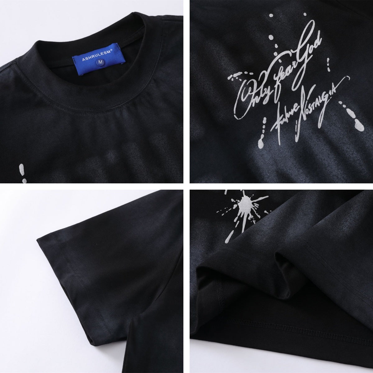 Gradient Ink Paint Splash Letter Print Short Sleeve T-Shirt WN26944