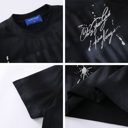 Gradient Ink Paint Splash Letter Print Short Sleeve T-Shirt WN26944