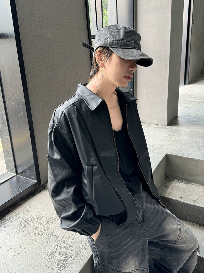 Washed PU Leather Zipper Jacket WN21162