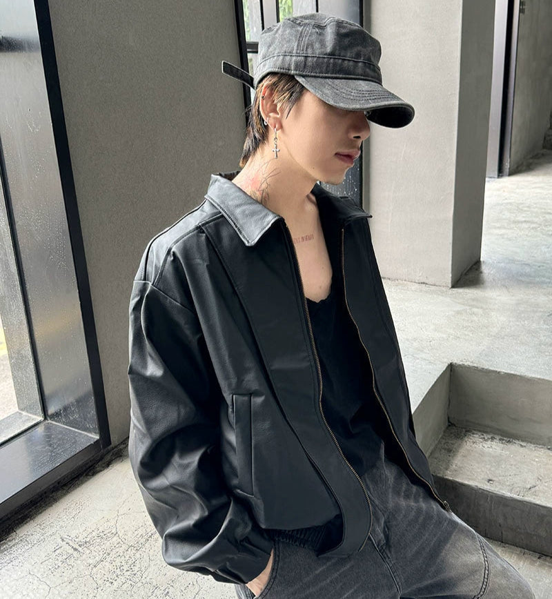 Washed PU Leather Zipper Jacket WN21162