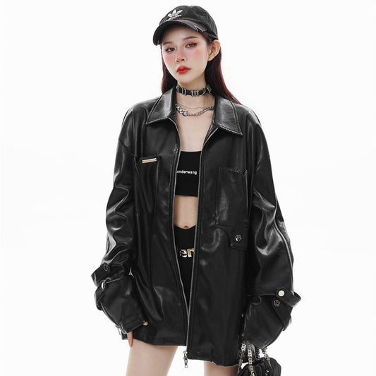 Pocket Detail Zipper PU Leather Jacket WN28054