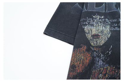 Washed Portrait Print Short Sleeve T-Shirt WN26604