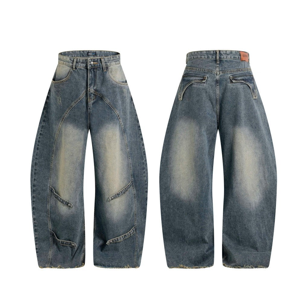 Gradient Deconstruction Raw-Hem Wide Leg Denim Jeans WN27918
