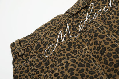 Leopard Print Curved Cargo Half Pants WN26145