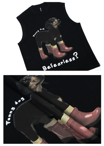 Dog Print Oversize Sleeveless T-Shirt WN26355