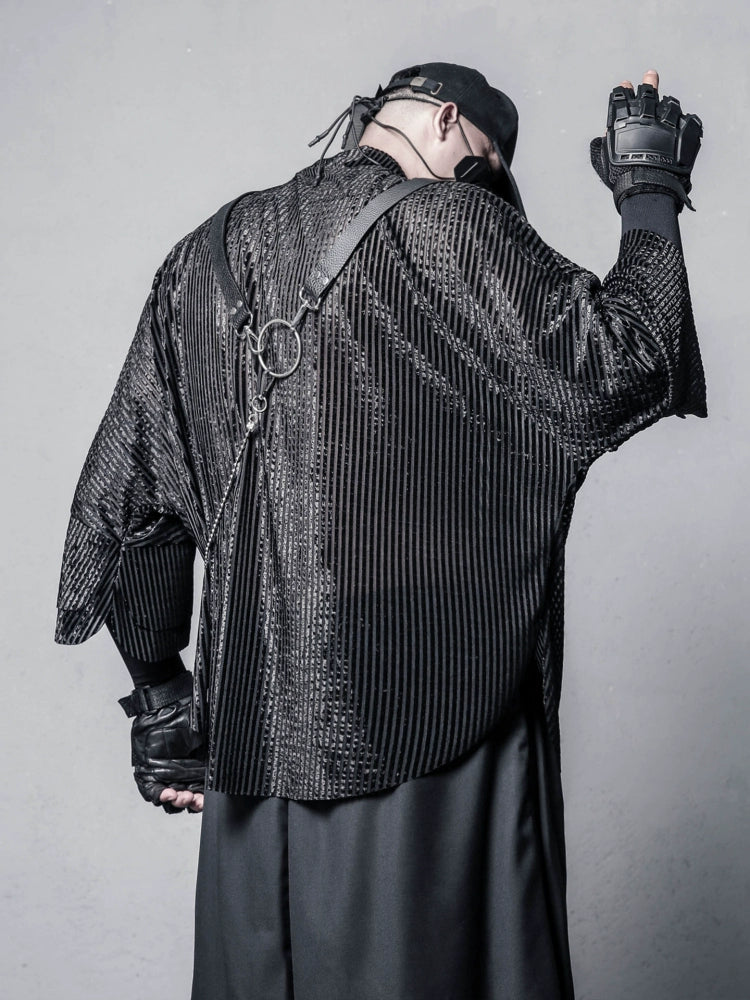 Texture High-Neck Oversize Long Sleeve T-Shirt & Chain WN22370