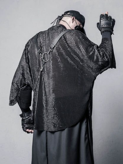 Texture High-Neck Oversize Long Sleeve T-Shirt & Chain WN22370