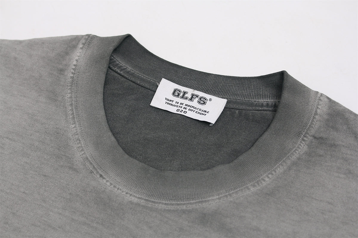 Washed Faded Letter Print Heavyweight Short Sleeve T-Shirt WN26869