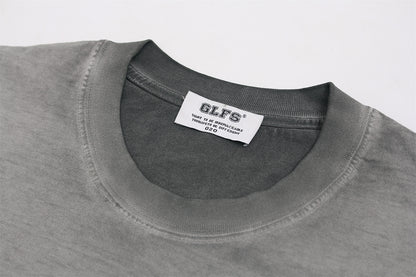 Washed Faded Letter Print Heavyweight Short Sleeve T-Shirt WN26869